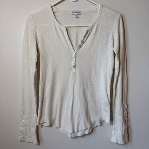 PJ Salvage Henley ribbed Long Sleeve Top Crochet detail on sleeve cuff